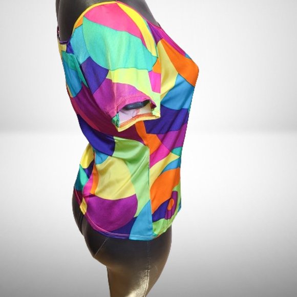 Genny Multicolor Stretch Off The Shoulder Stunning Top / Blouse Size: 38 - Picture 5 of 14